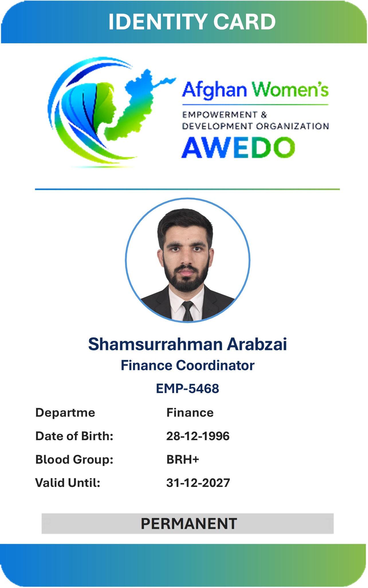 AWEDO Staff ID front template