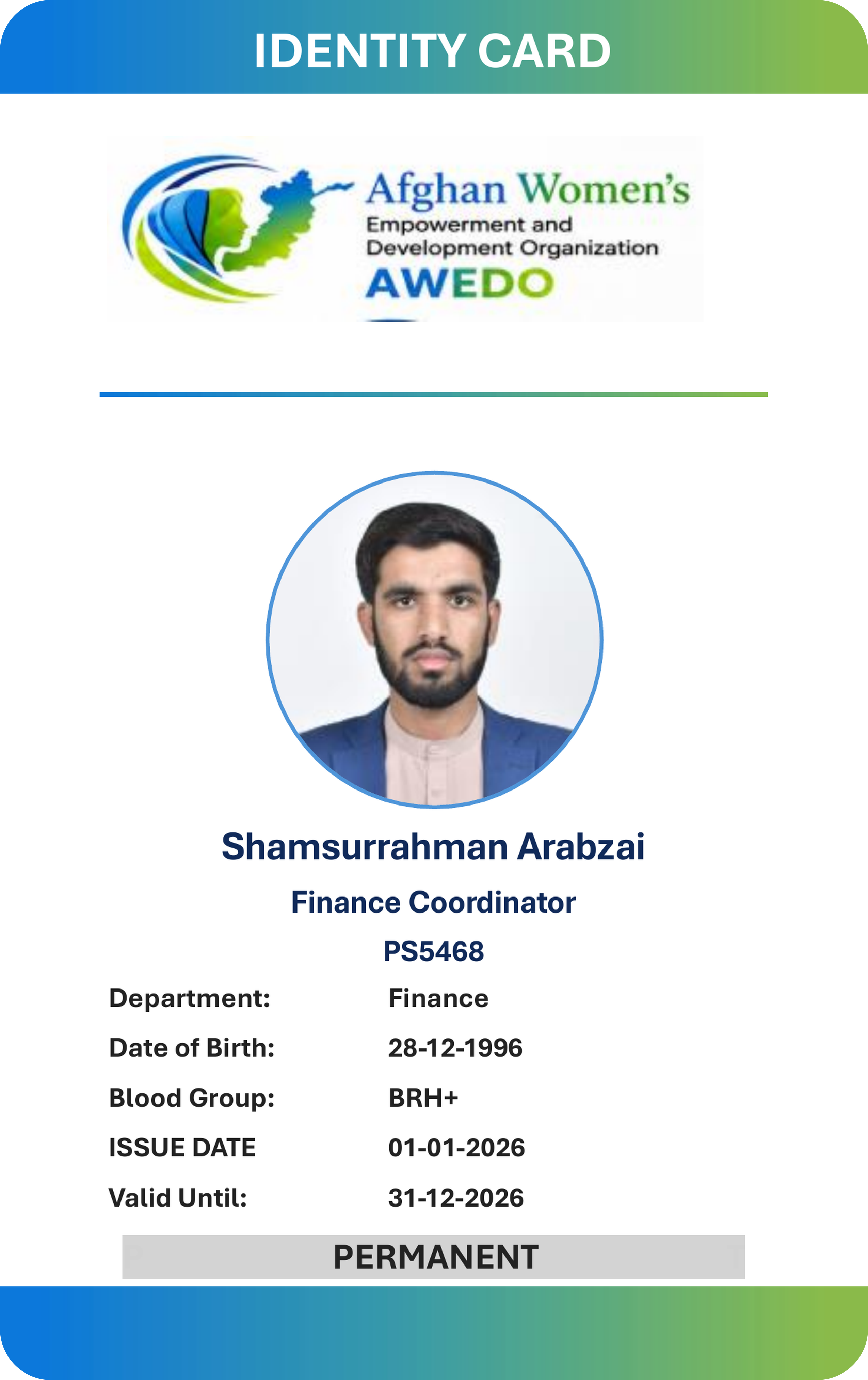 AWEDO Staff ID front template